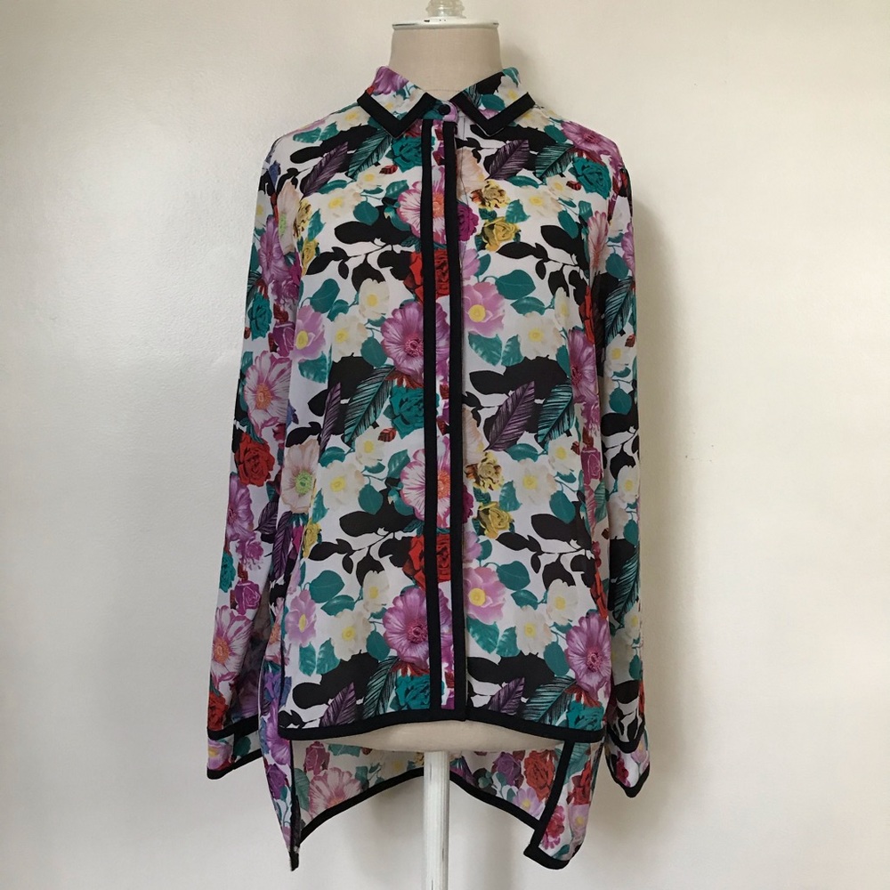 Bar Iii Front Row Floral Print High/Low Blouse - image 1